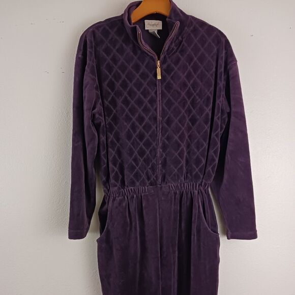 Essential elements purple velvet long sleeve elastic waist jumpsuit size M - Picture 1 of 7
